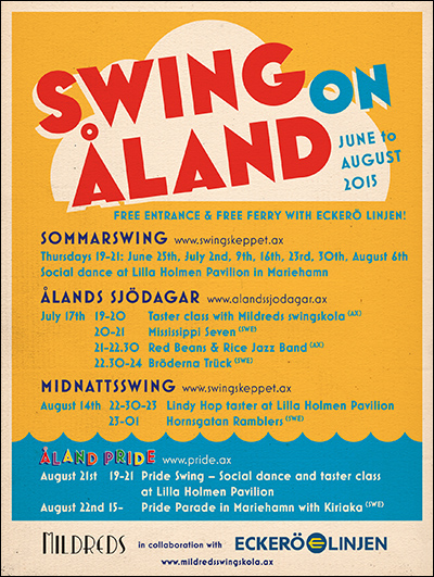 Mildreds swingskola Swing on Åland 2015 Bröderna Trück Red Beans & Rice Jazz Band Mississippi Seven Ålands sjödagar Eckerö Linjen Herräng Dance Camp Sofia Enros Daniel Johansson