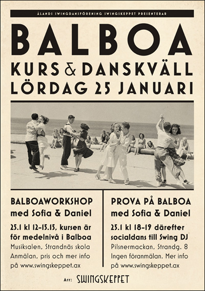 Balboaworkshop och danskväll lördag 25 januari!