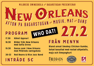 New Orleans afton Bagarstugan i Mariehamn 2014 Mildreds swingskola Sofia Enros Daniel Johansson Åland Red Beans & Rice Jazz Band
